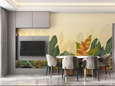 Foliage leaves wallpaper with botanical print in natural tones